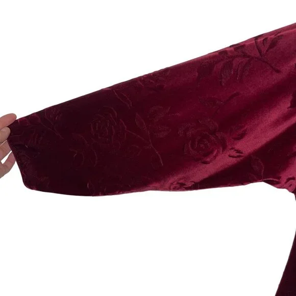 Cinema Etoile Vintage Robe Size XL Burgundy Velour Floral Jacquard Pullover - Picture 11 of 11